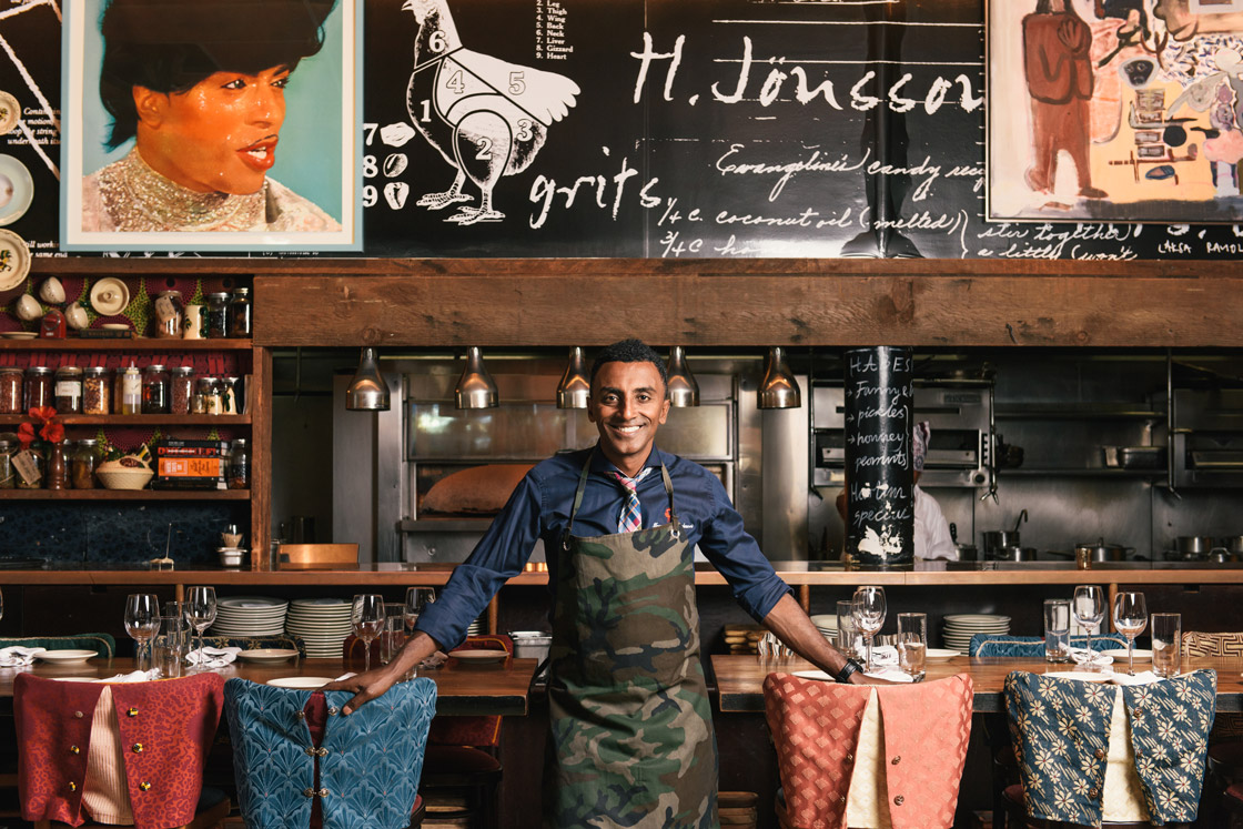 Marcus Samuelsson in his restaurant, Red Rooster.